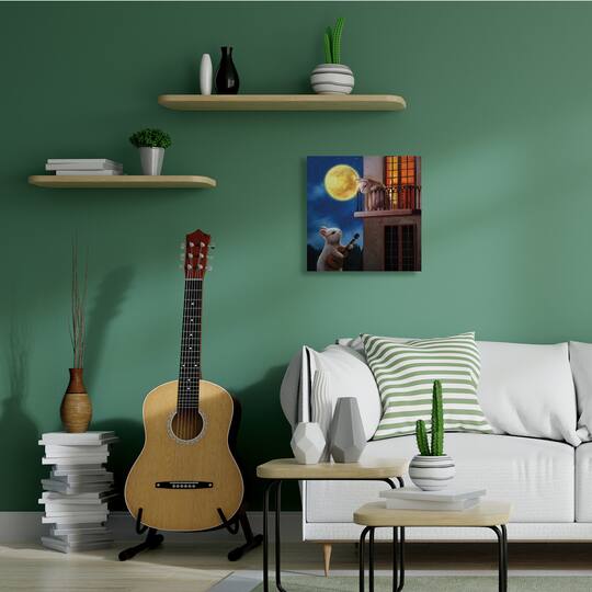 Stupell Industries Rabbit Serenading Bunny on Balcony Night Sky Canvas Wall Art